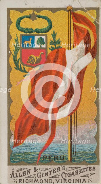 Peru, from Flags of All Nations, Series 1 (N9) for Allen & Ginter Cigarettes Brands, 1887. Creator: Allen & Ginter.