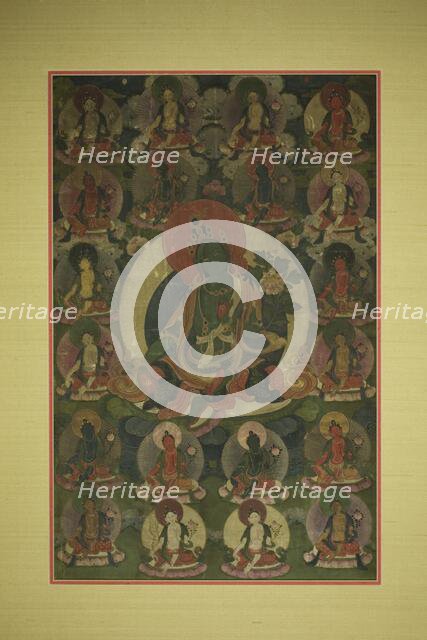 Painted Banner (Thangka) of Green Tara Surrounded by Twenty Manifestations, 18th century. Creator: Unknown.