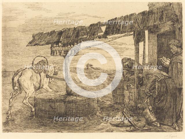 Horse-driven Mill (Le manege), probably 1869. Creator: Alphonse Legros.