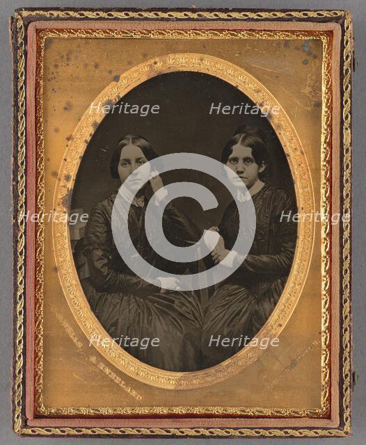 Portrait of Two Seated Young Women, about 1860. Creator: Wells & Kneeland.