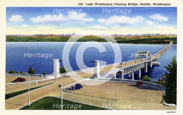 Lake Washington Floating Bridge, Seattle, Washington, USA, 1941. Artist: Unknown