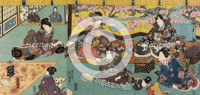 Fashionable Man Entertained in a House of Pleasure, circa 1847-1852. Creator: Utagawa Kunisada.