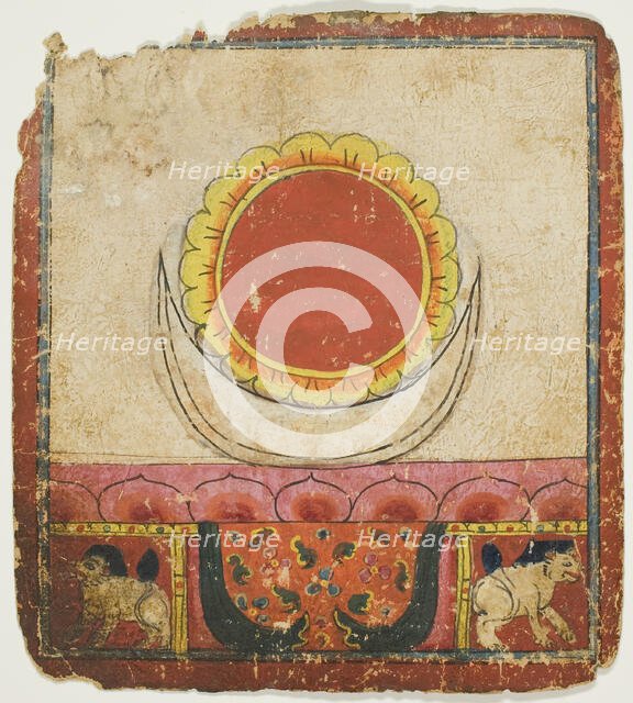 Sun, Moon and Lotus on Lion Throne, from a Set of Initiation Cards (Tsakali), 14th/15th century. Creator: Unknown.