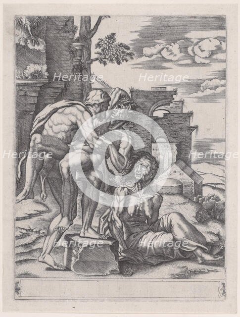 Hercules and Antaeus, dated 1533., dated 1533. Creator: Agostino Veneziano.