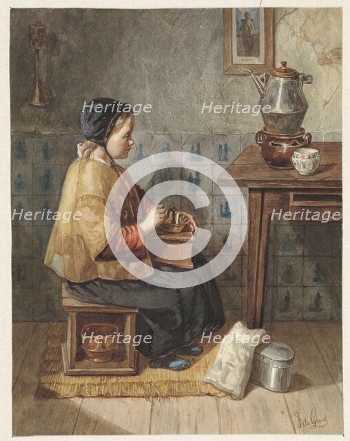 Girl sitting on a stool, 1838-1899. Creator: Joseph de Groot.