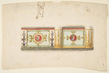 Design for a Decorative Wall Panel with Profile Portraits, and a Study for a Column, 19th century. Creator: Anon.