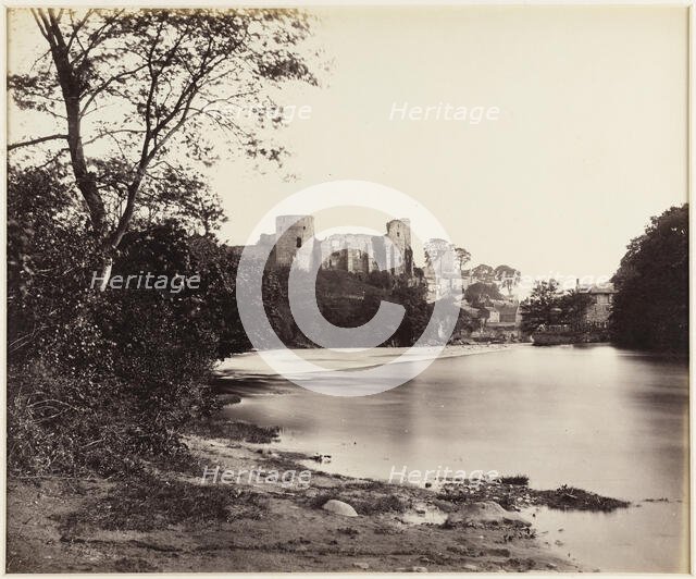 A view looking along the River Tees towards the ruins of Barnard Castle, 1860s. Creator: James Mudd.