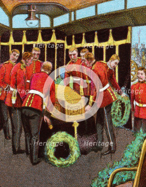 'Queen Victoria's Coffin aboard the Royal Train on its journey to her funeral from Gosport Station', Artist: Unknown.