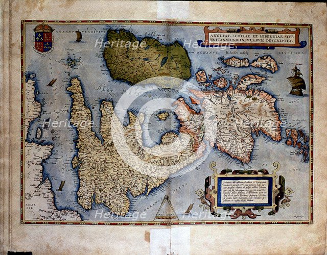 Theatrum Orbis Terrarum'  by Abraham Ortelius, Antwerp, 1574, map of United Kingdom and Ireland.