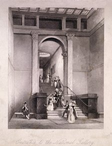 Entrance to the National Gallery in Trafalgar Square, Westminster, London, c1830. Artist: Anon