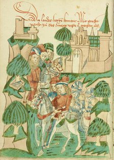 King Avenir with Nobles and Masters; Barlaam und Josaphat, 1469. Creators: Hans Schilling, Diebolt Lauber.