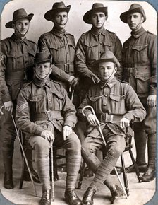 Joseph Ewen Sheffield and five soldiers, c1918. Creator: Unknown.