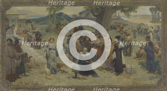 Sketch for the town hall of Bois-Colombes: the five continents, 1919. Creator: Fernand Cormon.