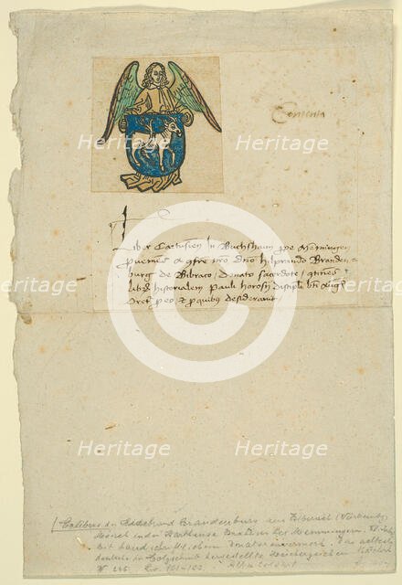 Bookplate of Hildebrand von Brandenburg, c. 1470-80. Creator: Unknown.