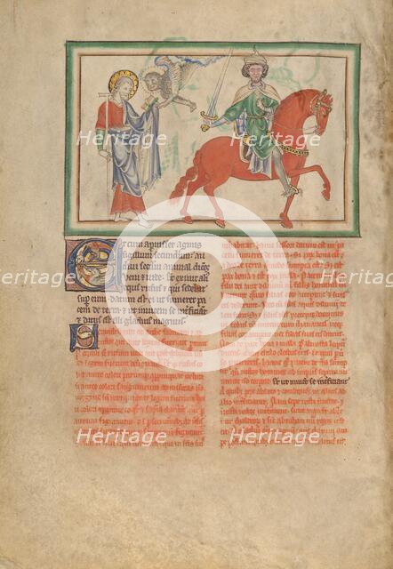 The Opening of the Second Seal: The Second Horseman: Initial E: Two Animals, about 1255-1260. Creator: Unknown.