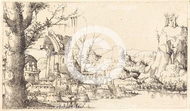 River Landscape with the Temptation of Christ, 1545. Creator: Augustin Hirschvogel.