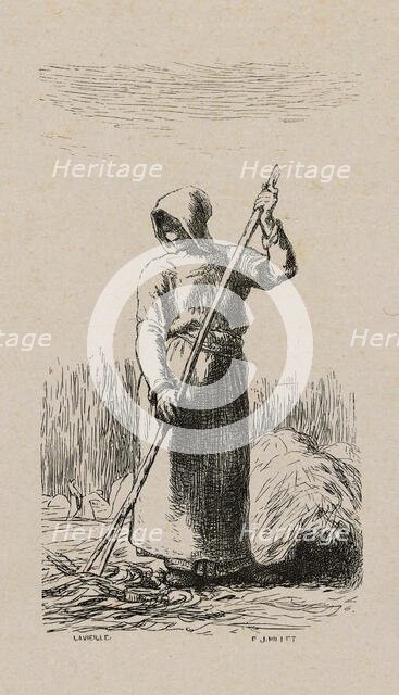 Woman Raking Hay, 1853, after drawing made in 1852. Creator: Jacques-Adrien Lavieille.