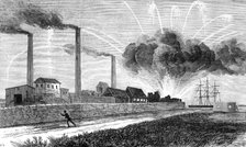 The Explosion of the Rocket Factory at Woolwich Arsenal, as seen from Plumstead Marshes, 1883. Creator: Unknown.