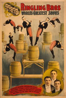 Ringling Bros, world's greatest shows Raschetta brothers, marvelous somersaulting vaulters, c. 1900. Artist: Courier Company Lith.  