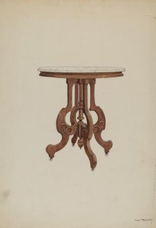 Center Table, with Marble Top, c. 1937. Creator: Dana Bartlett.