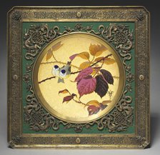 Plaque: Two Birds on a Thorny Bough, 1879. Creator: Fernand Thesmar (French, 1843-1912).