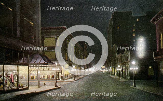 Sixth Street at night, St Paul, Minnesota, USA, 1915. Artist: Unknown