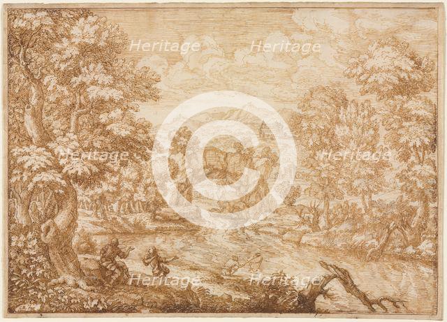 River Landscape with Arched Rock, second half 1600s. Creator: Crescenzio di Onofrio (Italian, 1632 ?-aft 1712).