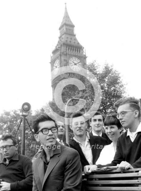 Israeli secondary school students, Westminster Pier, London, 26 July 1966. Artist: Unknown