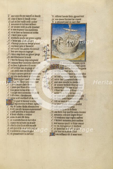 Palinurus Tumbling from Aeneas's Boat into the Sea; Roman de la Rose, about 1405. Creator: Unknown.