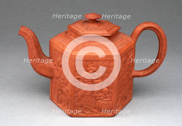Hexagonal Teapot, Staffordshire, c. 1770. Creator: Staffordshire Potteries.