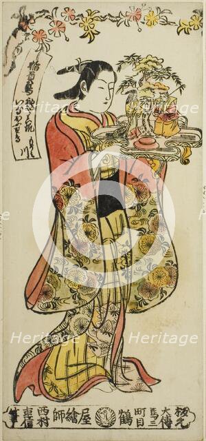 Beauty Carrying a Wedding Decoration, c. 1735. Creator: Nishimura Shigenobu.