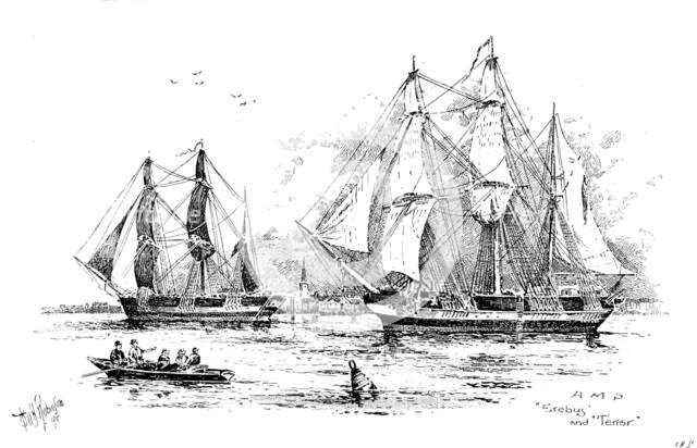 The Franklin Celebration: the Franklin Expedition - H.M.S "Erebus" and "Terror", 1895. Creator: Carl Hentschel.