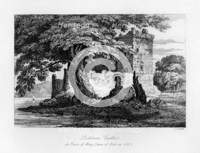 Lochleven Castle, Scotland, the prison of Mary, Queen of Scots, 1840. Artist: C J Smith