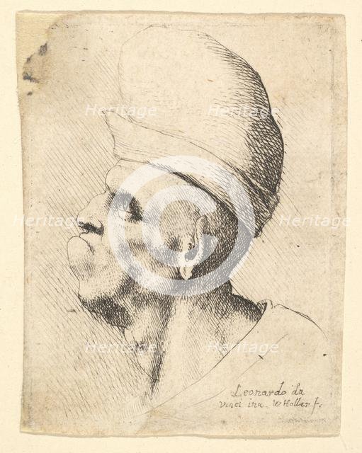 Bust of a deformed man wearing a bulbous hat in profile to the left, 1625-77. Creator: Wenceslaus Hollar.