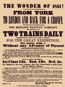Poster by Midland Railway Company for the Great Exhibition of 1851 at Hyde Park, 1851. Creator: Anonymous.