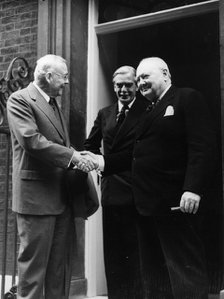Sir Winston Churchill (1874-1965), John Foster Dulles (US Sec of State), Anthony Eden, c1952. Artist: Unknown