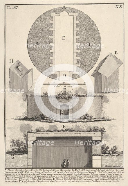 Plan of a tomb on the Appian Way in Vigna Buonamici (Pianta di un sepolcro sull'antica Via..., 1756. Creator: Giovanni Battista Piranesi.