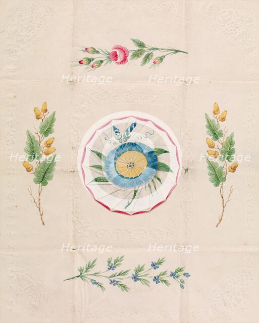 Cobweb Valentine with Morning Glory, 1840. Creator: Anon.