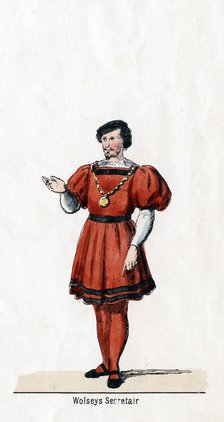 Wolsey's secretary, costume design for Shakespeare's play, Henry VIII, 19th century. Artist: Unknown