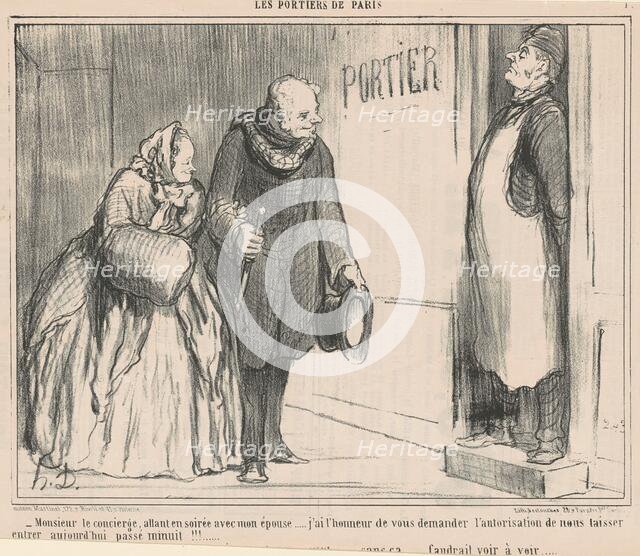 Monsieur le concierge, allant en soirée..., 19th century. Creator: Honore Daumier.