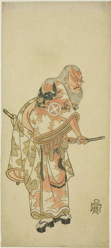 The Actor Otani Hiroemon III as Hige no Ikyu in the scene "Sukeroku” in the play "Hitok..., c. 1764. Creator: Shunsho.