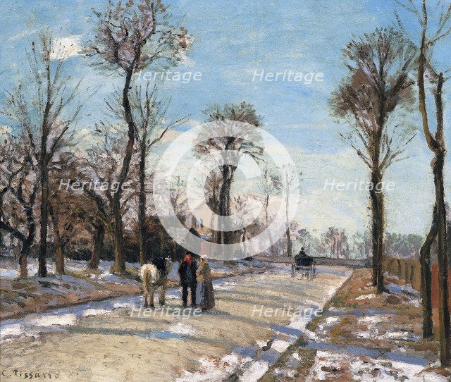 Route de Versailles, Louveciennes, Winter Sun and Snow, c. 1870. Artist: Pissarro, Camille (1830-1903)