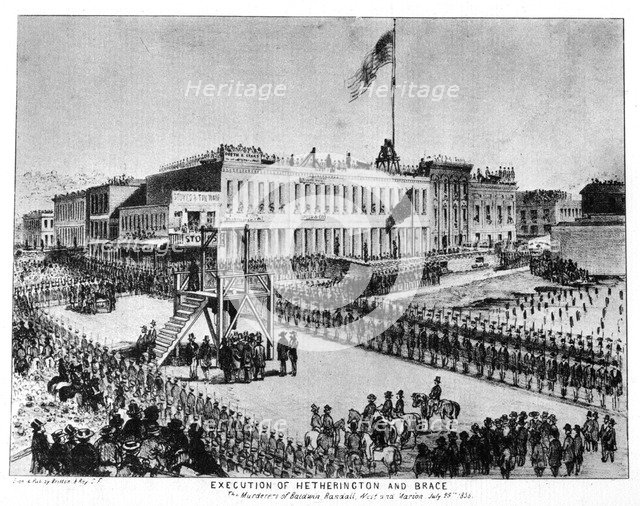 The execution of Hetherington and Brace, Fort Vigilance, Sacramento, California, 1856 (1937).Artist: Britton & Rey