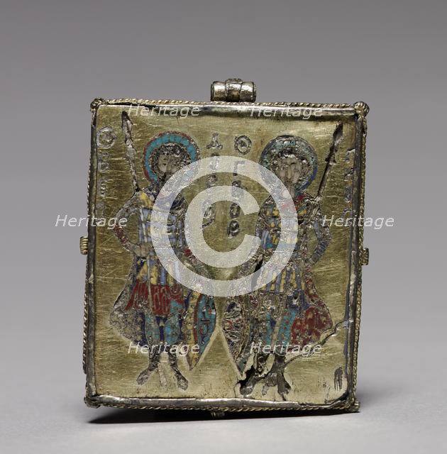 Enkolpion with the Crucifixion (front) and Saints Theodore and George (back), 1080-1120. Creator: Unknown.