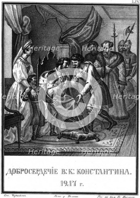 The kindheartedness of Grand Prince Konstantin Vsevolodovich. 1217 (From Illustrated Karamzin), 18 Artist: Chorikov, Boris Artemyevich (1802-1866)