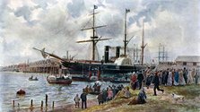 The 'Ripon' leaving Southampton with troops for the Crimea, 1904. Artist: Unknown