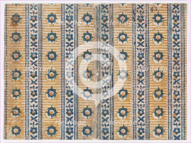Sheet with five borders with floral and striped patterns, 19th century. Creator: Anon.