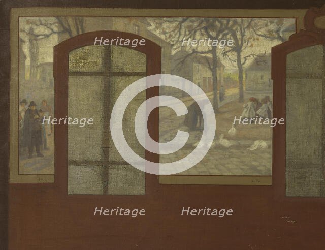 Esquisse pour la mairie de Fresnes : Sur le plateau, Une place de Fresnes. Les carrières..., 1905. Creator: Jean Joseph Enders.