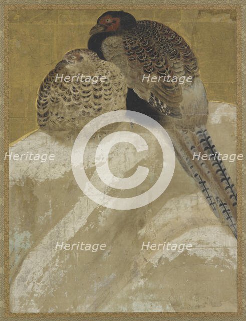 Two pheasants on a snow bank, Momoyama period, (18th century?). Creator: Unknown.