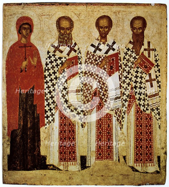 Saints Paraskeve, Gregory the Theologian, John Chrysostom and Basil the Great, early 15th century. Artist: Unknown